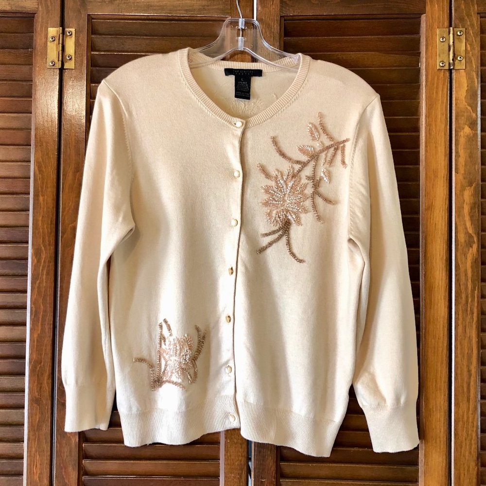 The Limited Stretch Tan Beaded Cardigan Sweater